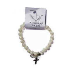 Rose Bead Bracelet with Cross (BRA1-005)