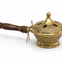 Wooden Handle Brass Incense Burner (CHU12-018)