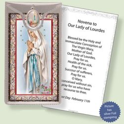 Our Lady of Lourdes Prayer Card with Coloured Medal (CAR5-024)